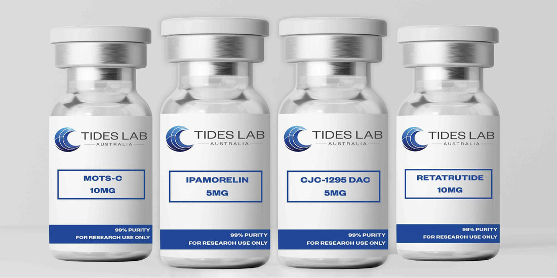 image of peptide vials bpc 157 ipamorelin cjc1296 dac and mots-c